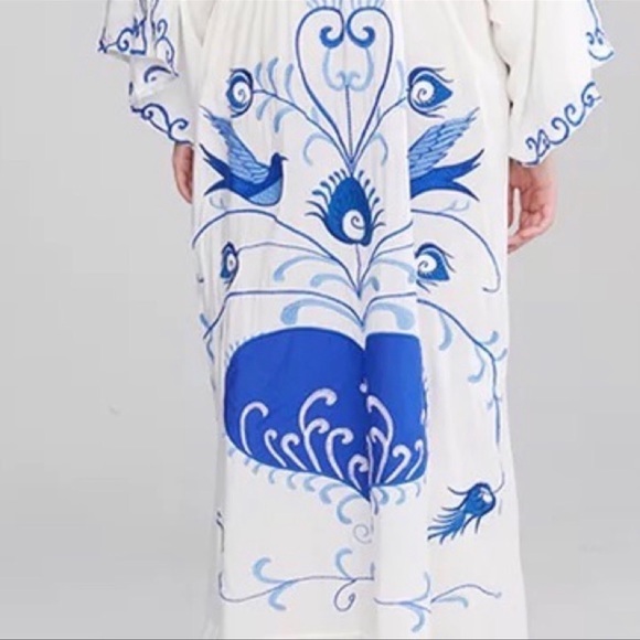 5 Star⭐️Fav Blue Bird Boho Embroidered Hearts Magic Kimono Long Maxi - Picture 2 of 9